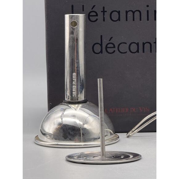 L'Atelier Du Vin Silver Plate French Wine Funnel Filter L'etamine a Decanter Box - Picture 2 of 12